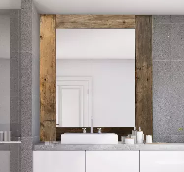 Vintage wood frame textured mirror sticker - TenStickers