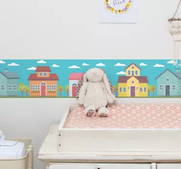 Wall border sticker colorful house row - TenStickers