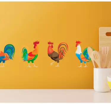Wall border sticker colorful rooster display - TenStickers