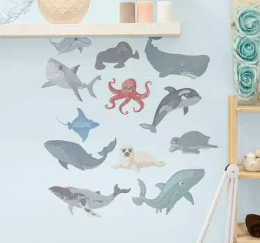 Whale dolphin shark turtle fish  decal - TenStickers