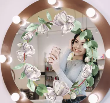 White flowers mirror  sticker - TenStickers