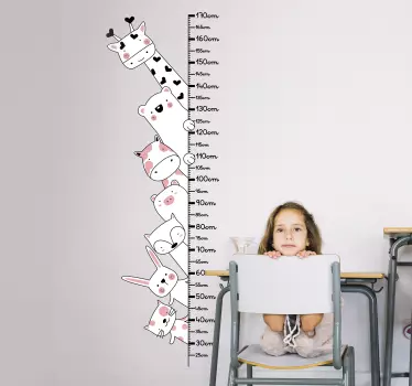 wild animals meter height chart sticker - TenStickers