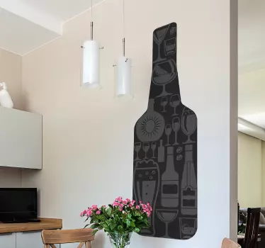 Wine bottle with cocktails drink wall decal - TenStickers