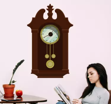 Brown Wooden Clock Wall Decal - TenStickers