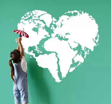 World map heart form sticker - TenStickers