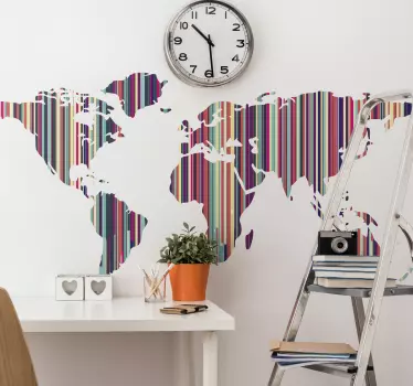 World map wall sticker colorful striped design - TenStickers