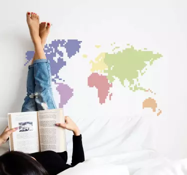 World map wall sticker pixelated geographic regions - TenStickers
