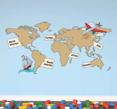 World Map With Continents Sticker - TenStickers