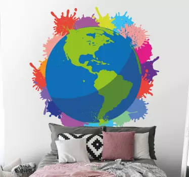 Worldmap splash colours map wall sticker - TenStickers