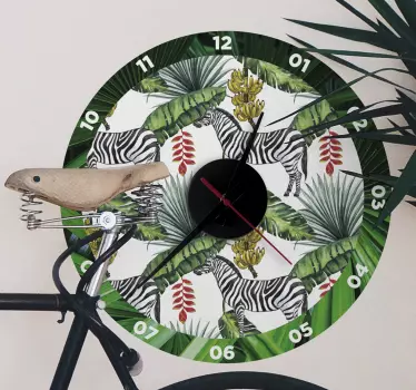 Zebra themed clock wall sticker - TenStickers