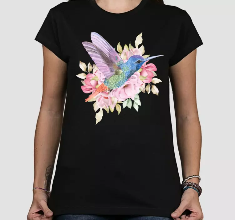 Colorful hummingbird floral t-shirt - TenStickers