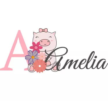 Cute animals piggy with name Baby t-shirt - TenStickers