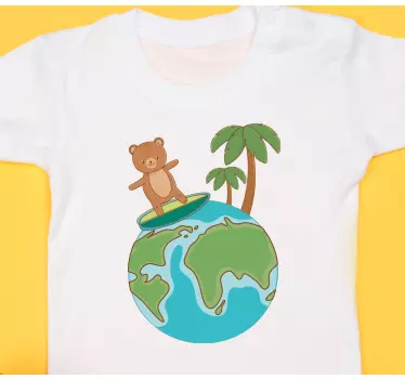 Baby t-shirt cute bear surfing globe - TenStickers
