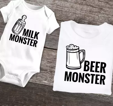 Beer and milk monster Father  and son matching shirts - TenStickers