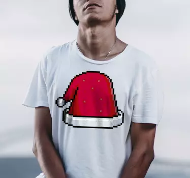 Christmas t-shirt with pixelated santa hat design - TenStickers