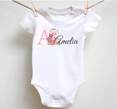 Cute animals piggy with name Baby t-shirt - TenStickers
