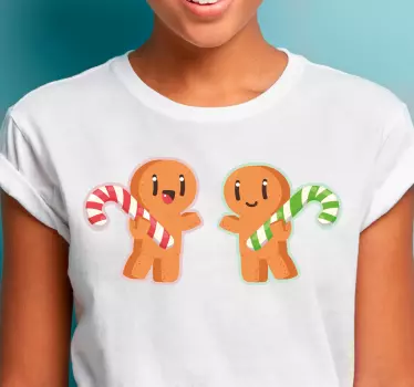Dancing gingerman with candy cane christmas tee shirts - TenStickers