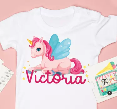 Funny pink happy unicorn Kids shirt - TenStickers