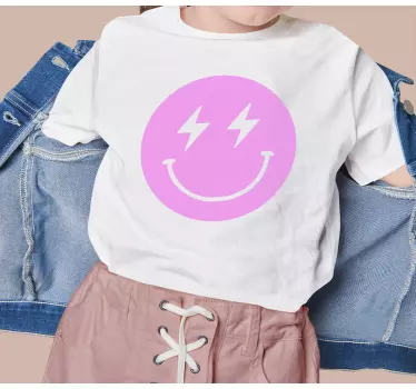 Pink lightning smiley face Kids shirt - TenStickers