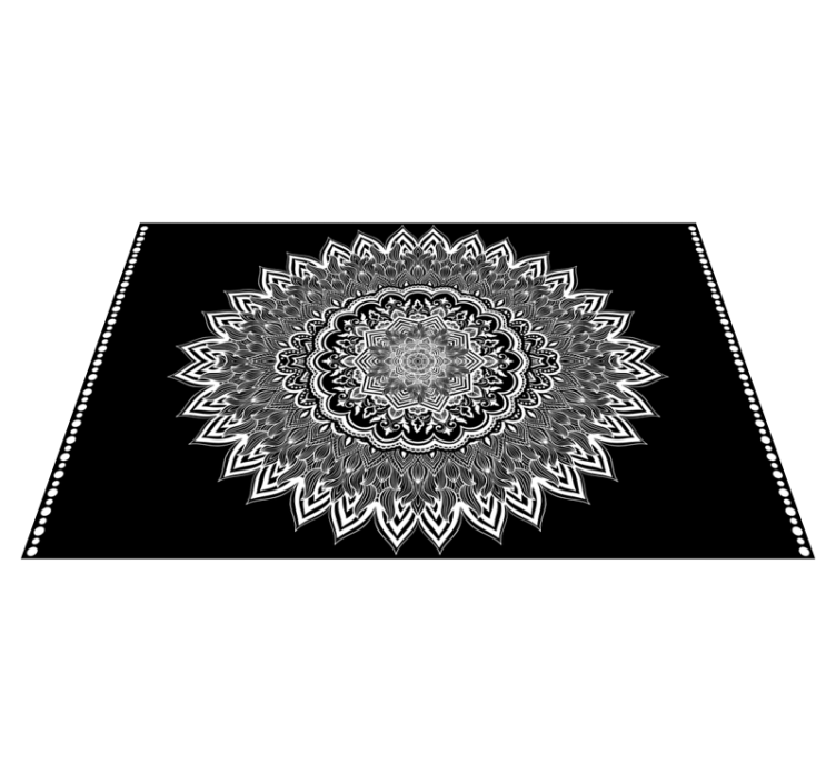 Floral mandala design black vinyl rug - TenStickers