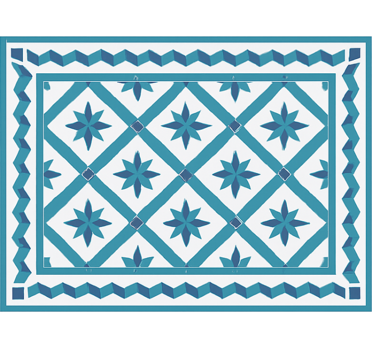 Geometric star tiles blue vinyl rug - TenStickers