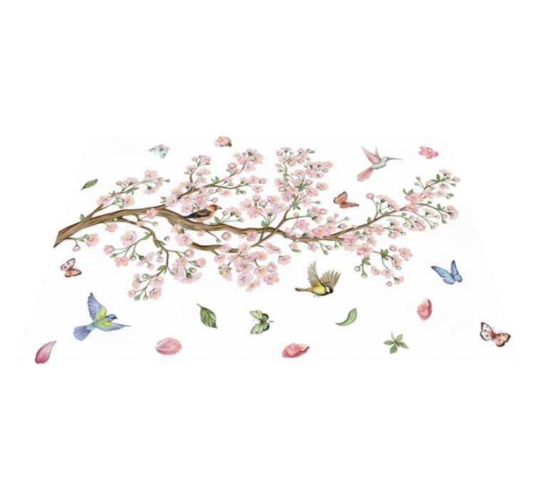 Cherry blossom with birds floral vinyl rug - TenStickers