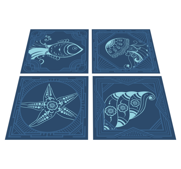 Animal vinyl rug in blue ornamental tiles - TenStickers