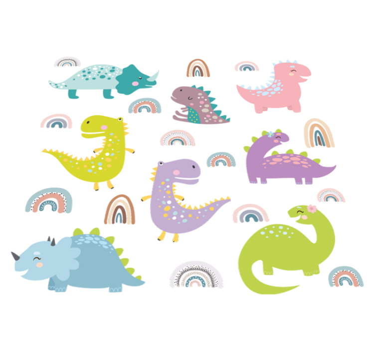 Animal vinyl rug featuring nordic dinosaurs and rainbows - TenStickers