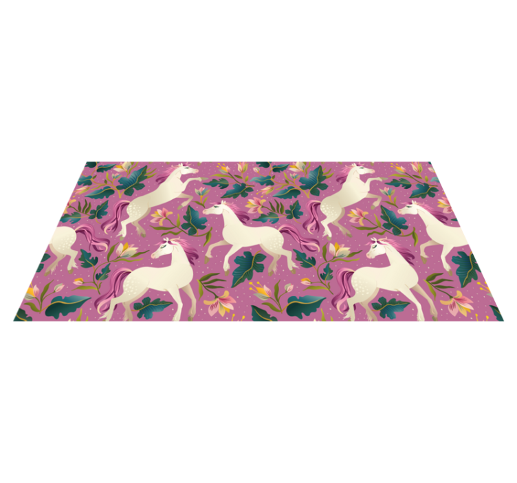 Pink and floral horse design animal vinyl rug - TenStickers