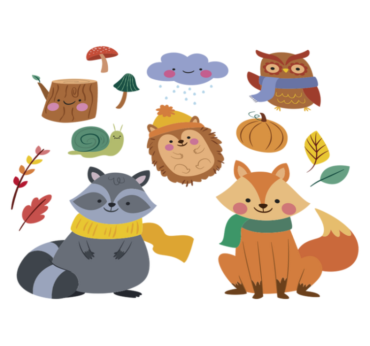 Animal vinyl rug with autumn flowers and animals - TenStickers