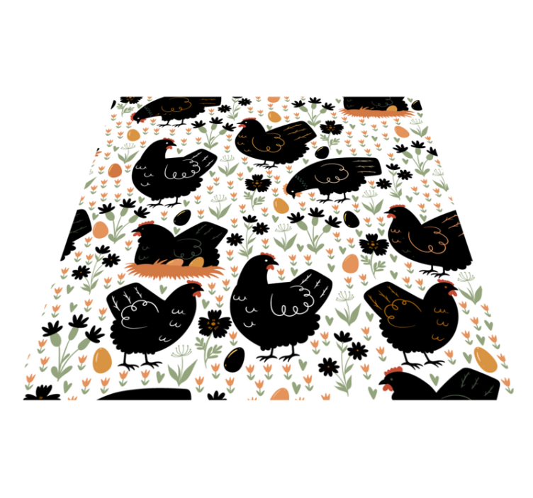 Black and white chickens animal vinyl rug - TenStickers