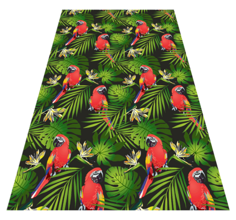 Animal vinyl rug with vibrant parrots on gray - TenStickers
