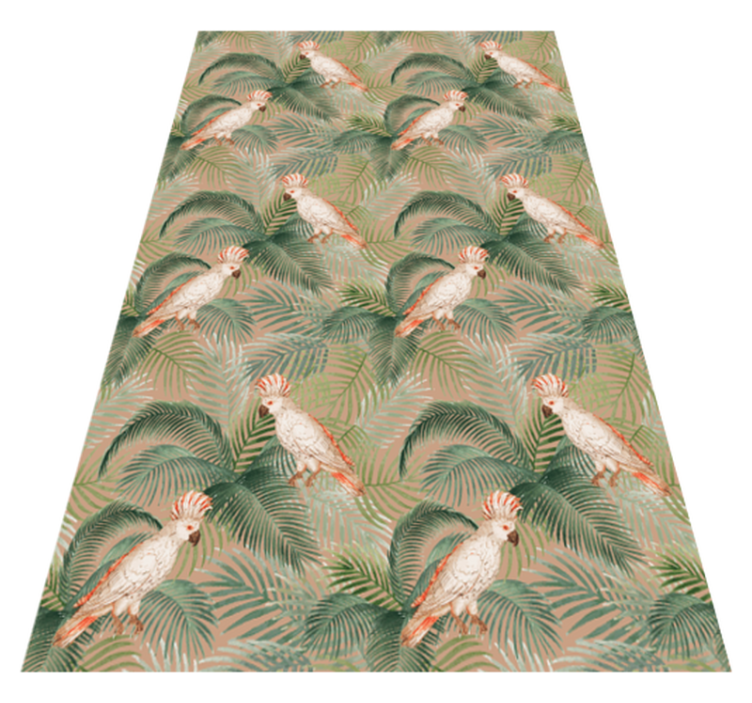 White parrots on beige palms animal vinyl rug - TenStickers