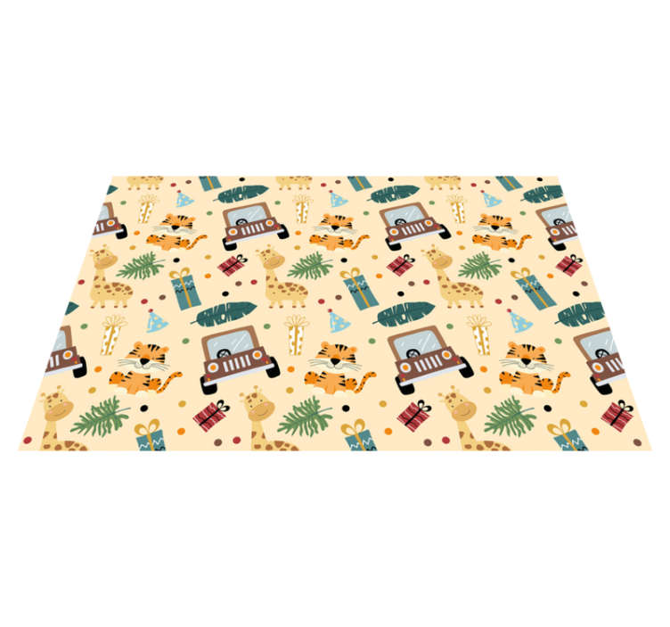 Safari animals with car animal vinyl rug - TenStickers