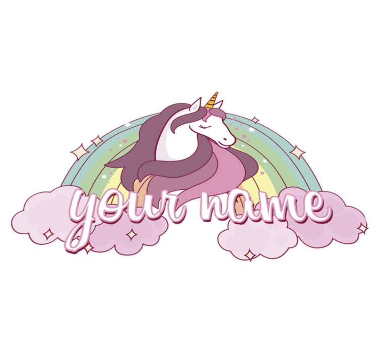Pink unicorn with name animal vinyl rug - TenStickers