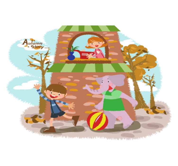 Animal vinyl rug with elephants and kids playing - TenStickers