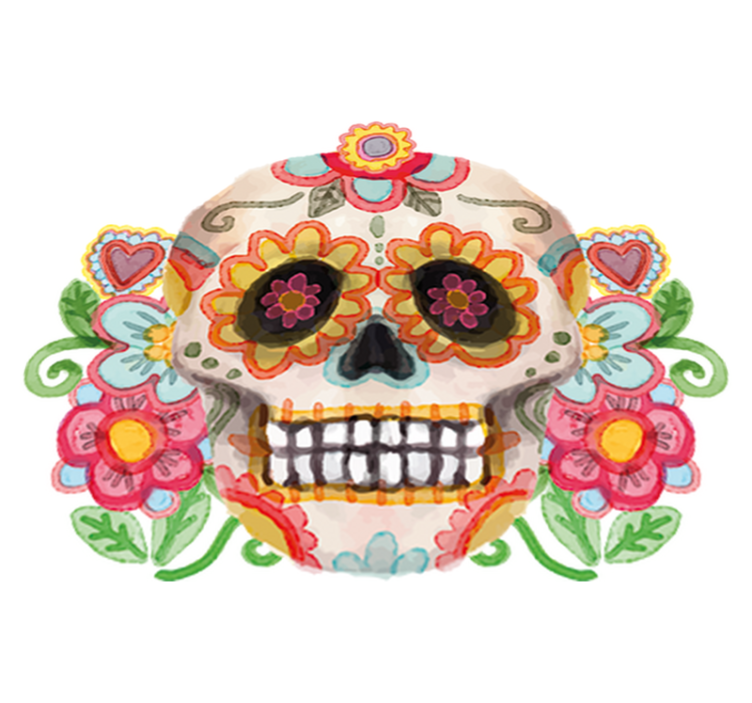 Halloween vinyl rug aquarella floral skull - TenStickers