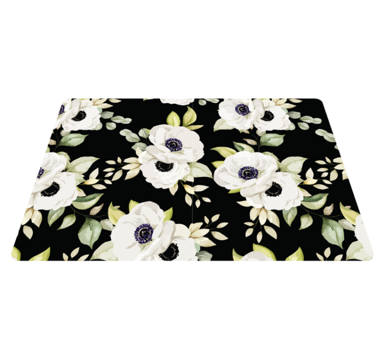 Floral vinyl rug in elegant black design - TenStickers
