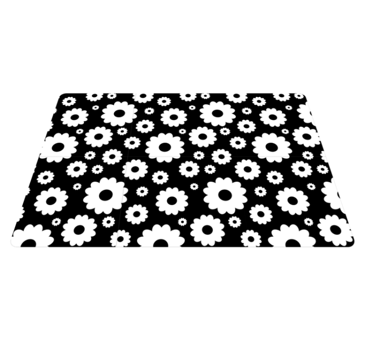Floral vinyl rug white and black daisies - TenStickers