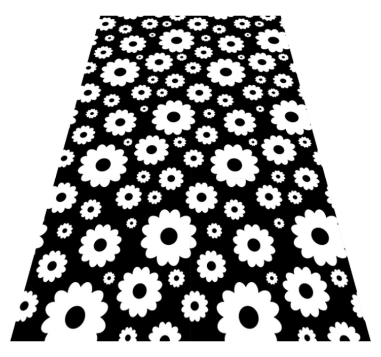 Floral vinyl rug black and white daisies - TenStickers