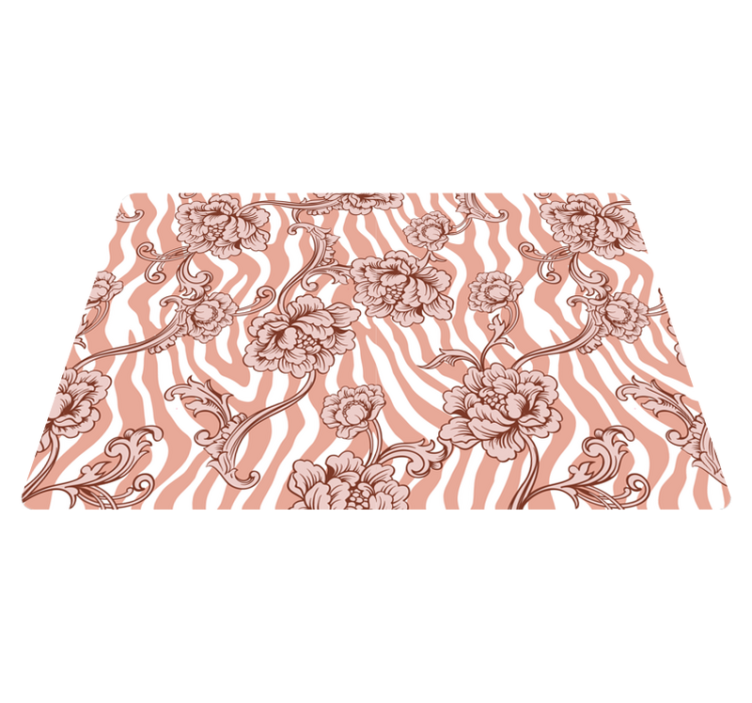 Floral vinyl rug with coral zebra print and flowers - TenStickers