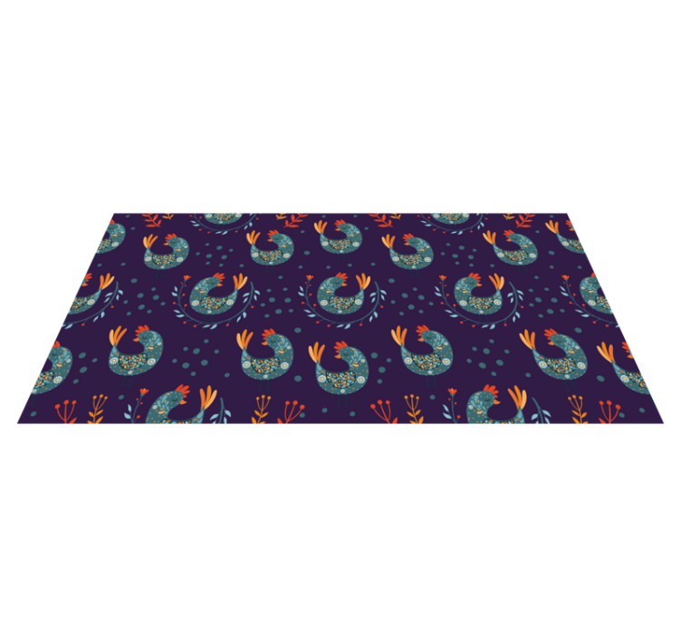 Purple chickens and flowers floral vinyl rug - TenStickers