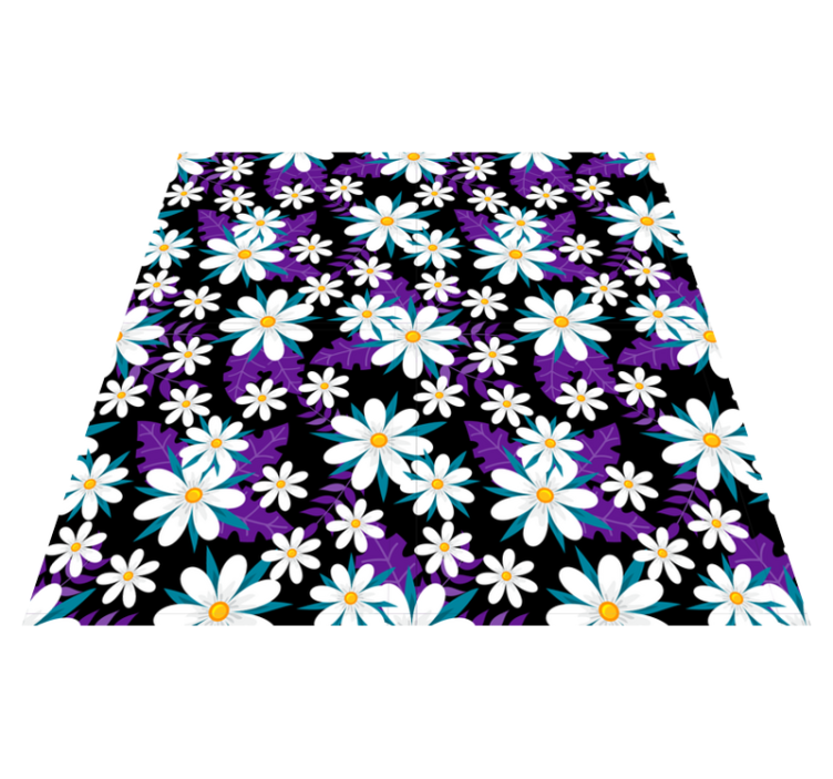 Floral vinyl rug with flowers on a black background - TenStickers