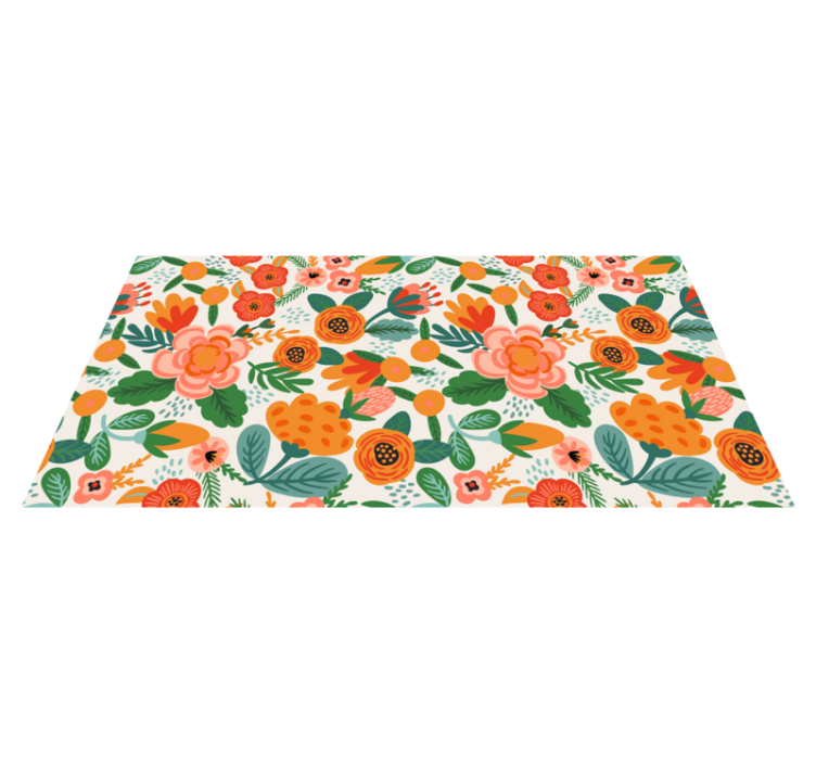 Floral vinyl rug in red and orange folk design - TenStickers