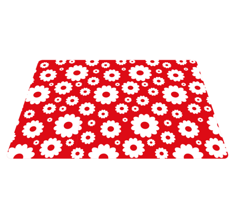 Floral vinyl rug with white daisies on red background - TenStickers