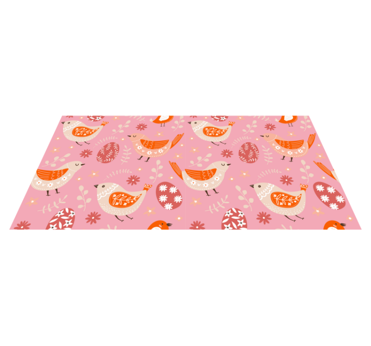Floral vinyl rug in pink folk art with birds - TenStickers