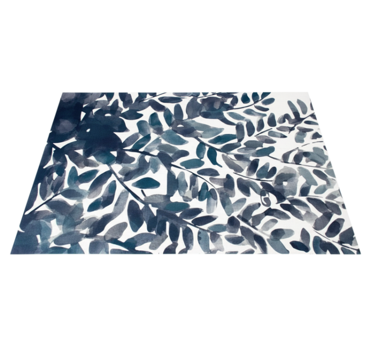 Floral vinyl rug blue watercolor leaf design - TenStickers