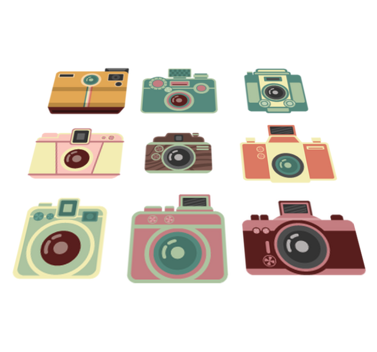 Dining room vinyl rug vintage cameras - TenStickers