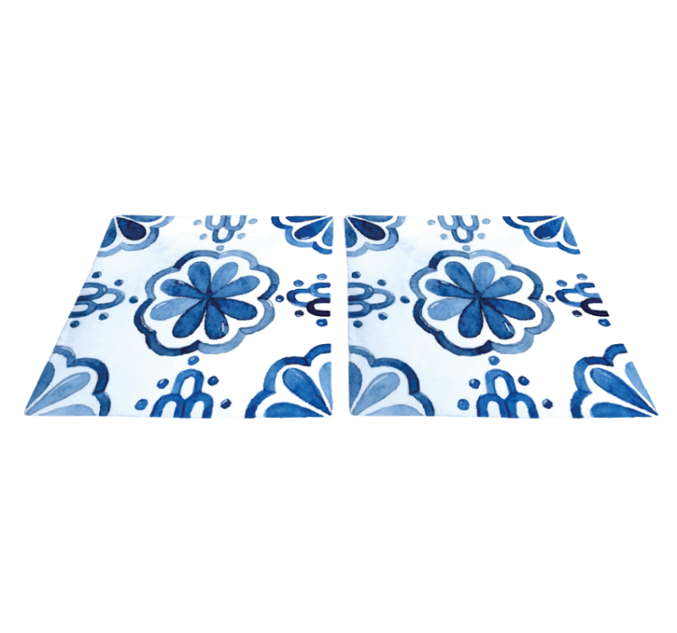 Dining room vinyl rug with floral tile patterns - TenStickers
