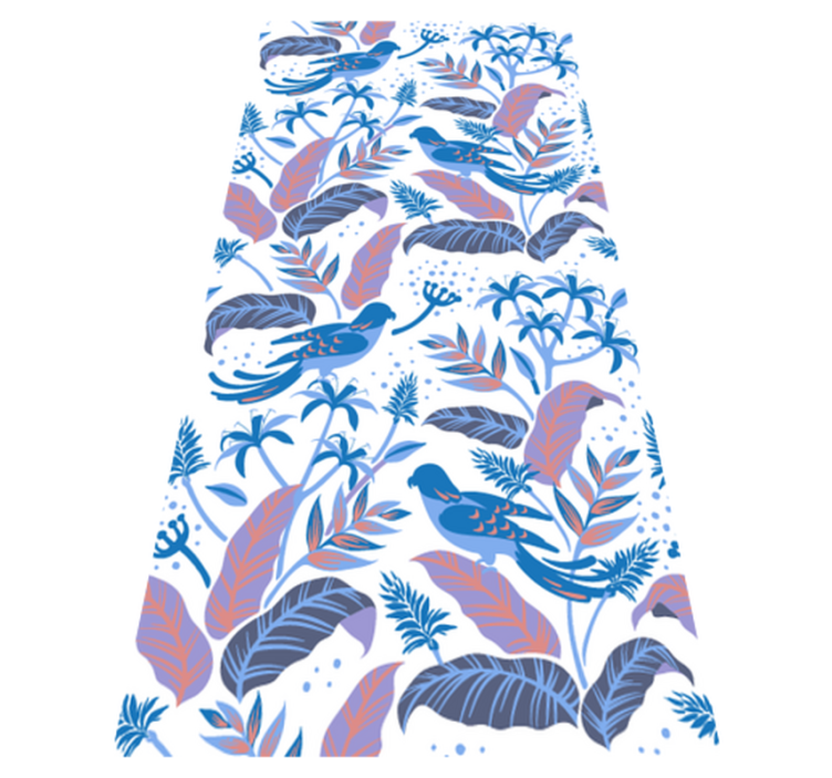 Floral vinyl rug with blue and pink birds on leaves - TenStickers